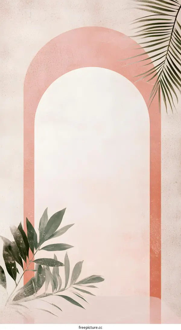 Abstract Palm Leaves Background With Arch Illustration