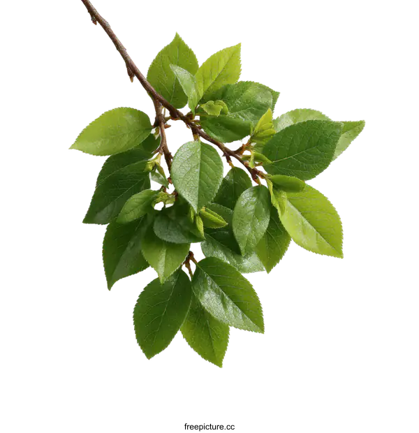 [Transparent Background PNG]Fresh Green Leaves Branch on White Background