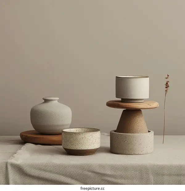 Beige and Brown Ceramics Vase and Bowl Still Life Photography