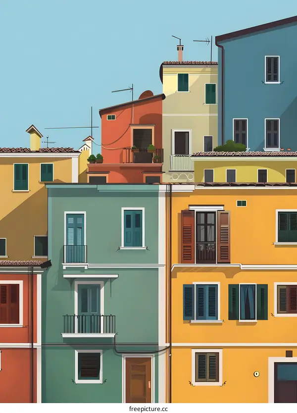 Colorful European Style Architecture Illustration