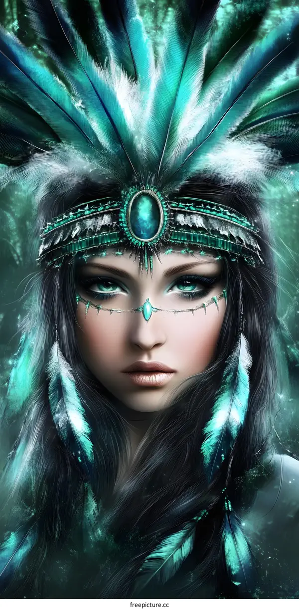 Woman With Feathers And Jewels Headband