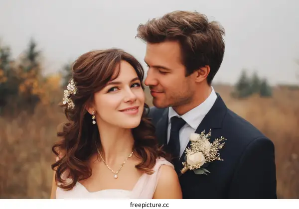 Couple Wedding Day in Autumn Field