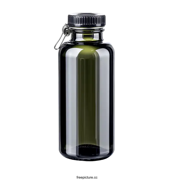 [Transparent Background PNG]Dark Green Glass Water Bottle with Metal Cap