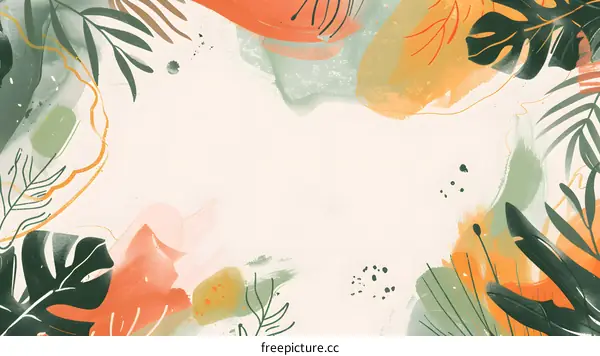 Abstract Watercolor Tropical Leaves Border