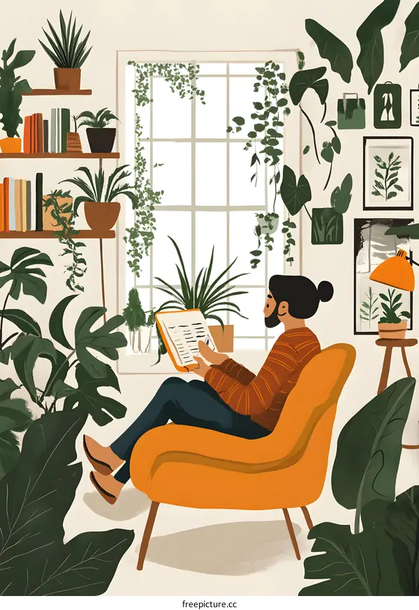 Man Reading in a Room Full of Plants