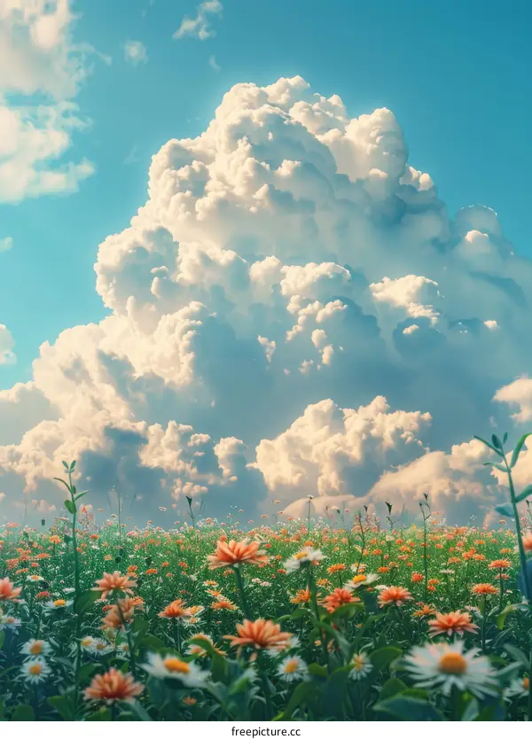 Vibrant Field of Flowers Beneath a Cerulean Sky