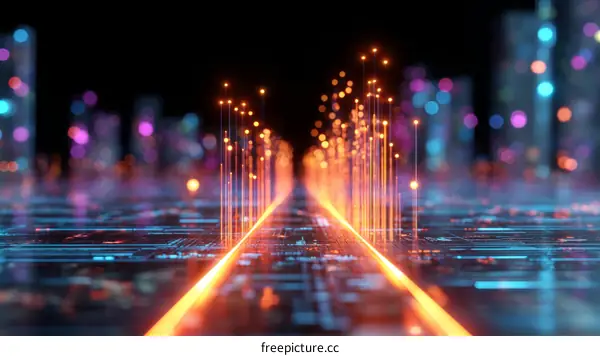 Digital Cityscape Pathway Futuristic Illustration