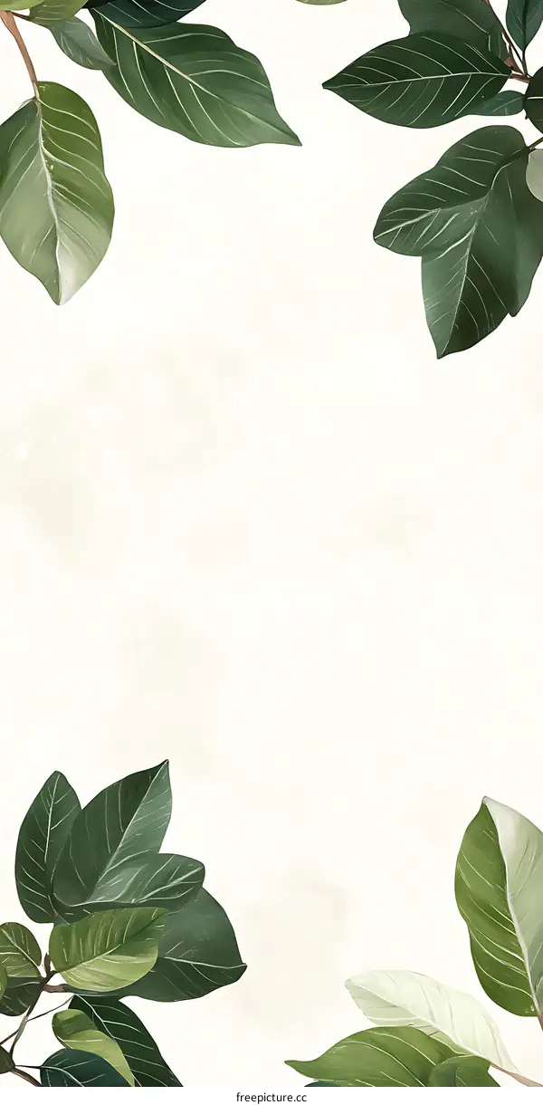 Green Leaves Frame on White Background
