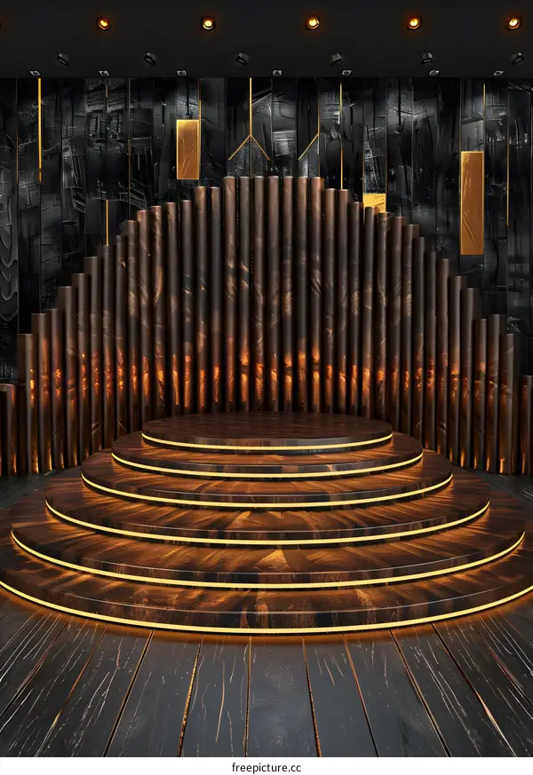 Dark Wooden Platform With Gold Accents