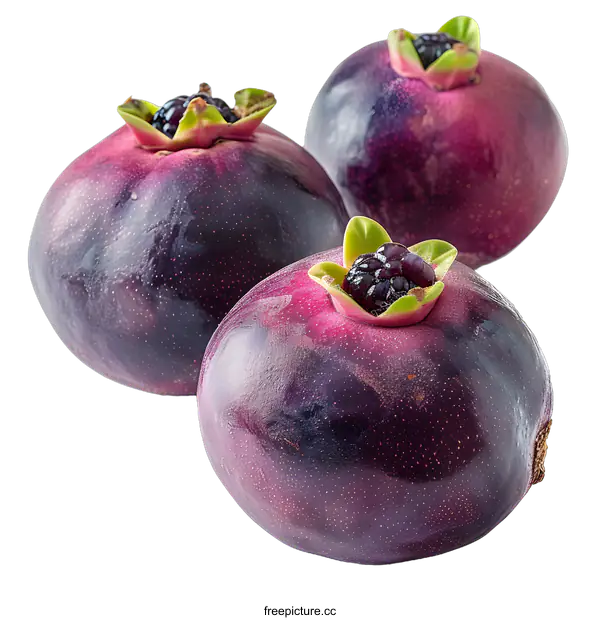 [Transparent Background PNG]Three Ripe Jabuticaba Fruits on White