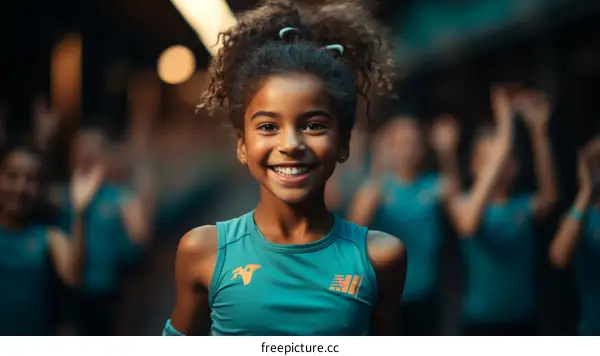 Young African-American girl smiling in front of a crowd