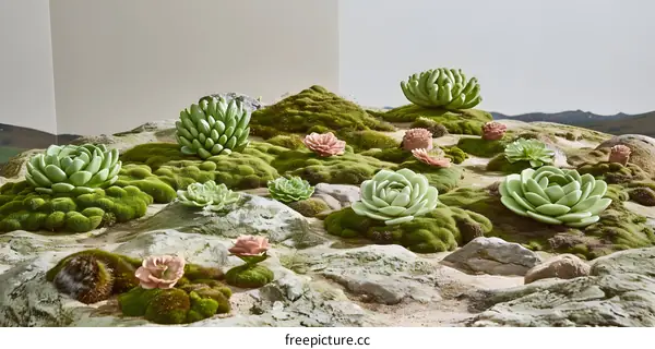 Green Succulents and Moss on Rocks