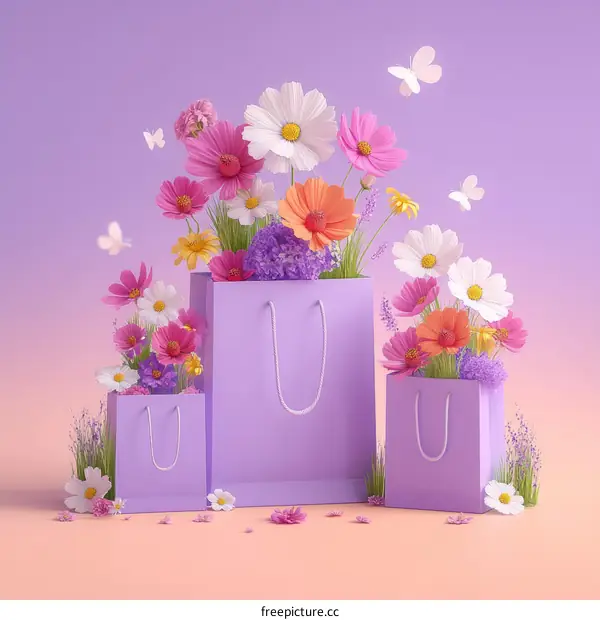 Spring Floral Shopping Bags Illustration