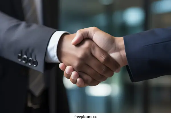 Business handshake between two people of different ethnicities