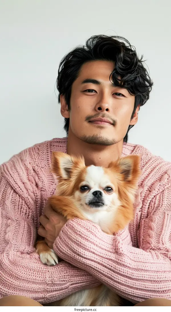 Asian man with beard and dog