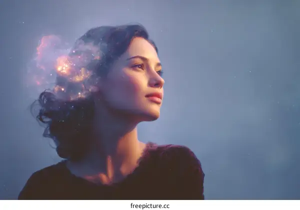 Woman with a Cosmic Head Illustration