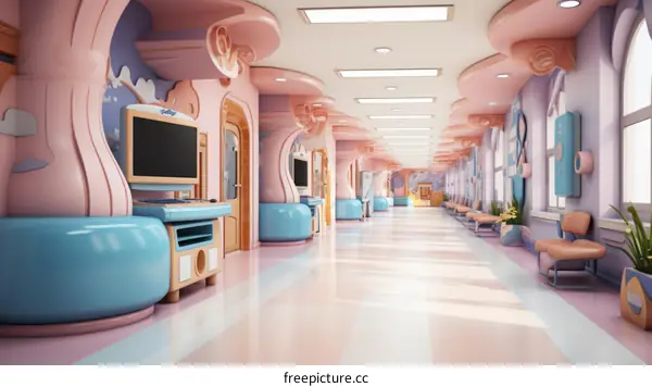 A colorful and inviting children's hospital hallway