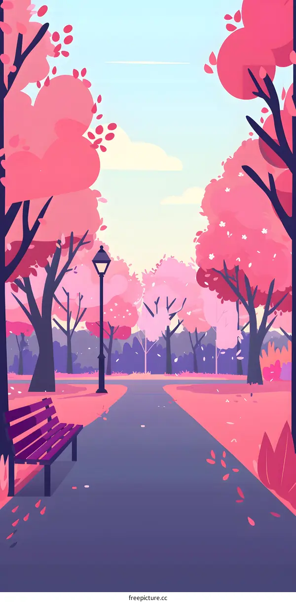 Pink Spring Park Landscape Illustration