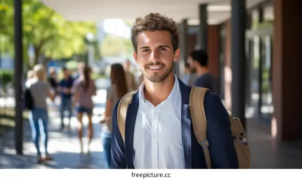 Confident young male college student on campus