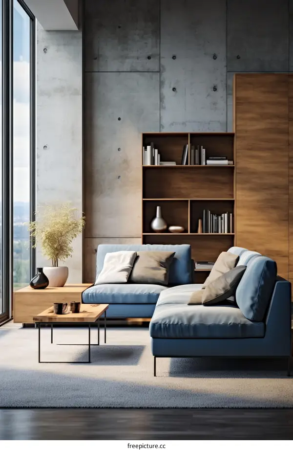 Blue Modern Minimalist Living Room Interior Design