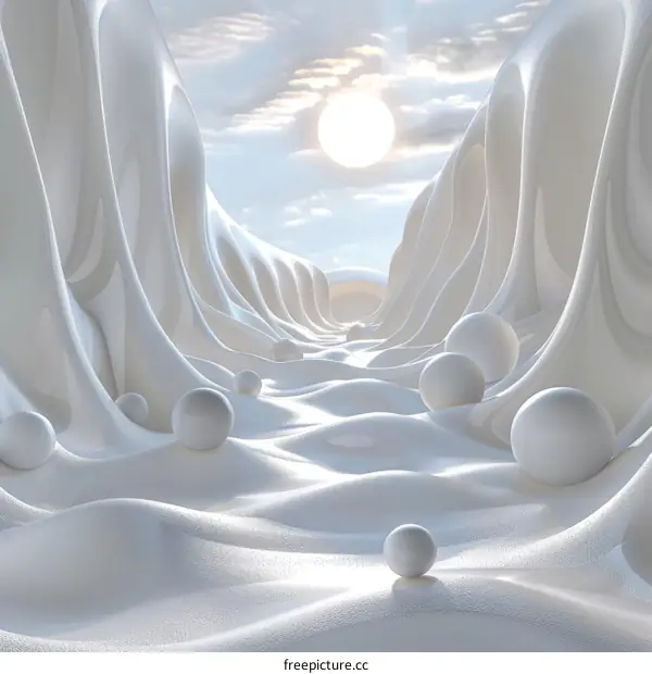 Abstract White Landscape with Spheres