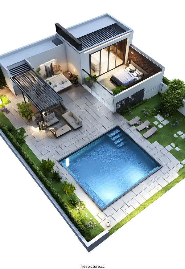 Modern House With Swimming Pool And Garden