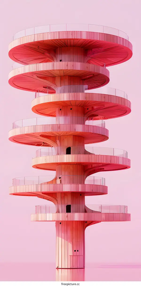 Pink spiral tower with a pink background
