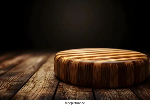 Wooden Cutting Board On Rustic Table