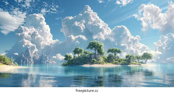 Beautiful Island Paradise Under a Sky of Clouds