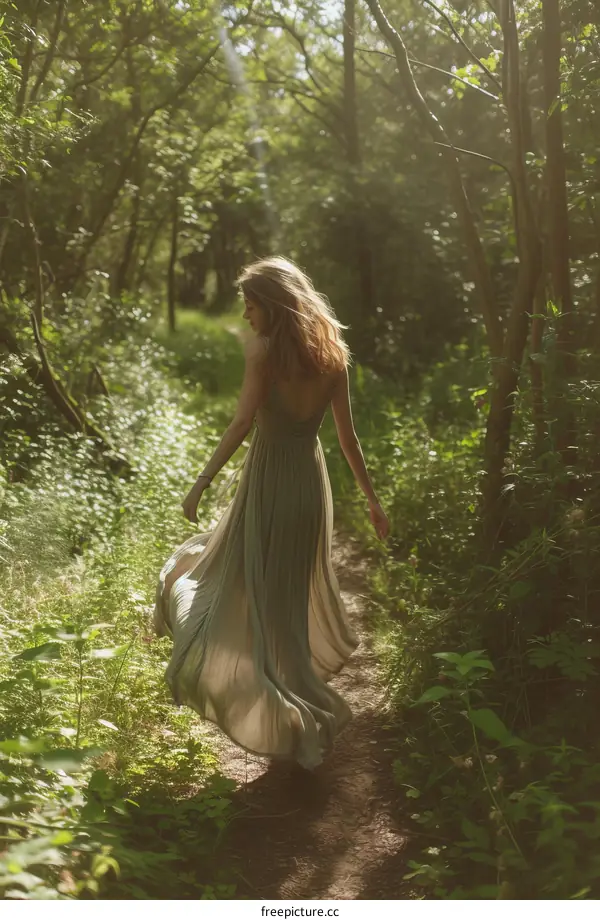Young woman walking in the forest