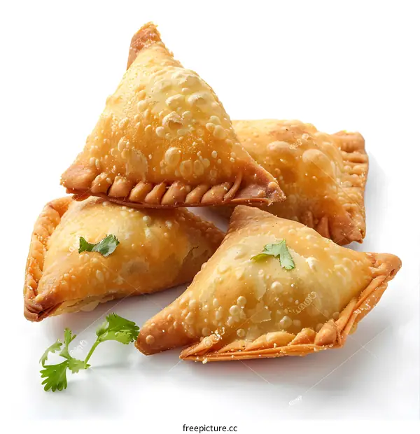 Samosas on a white background