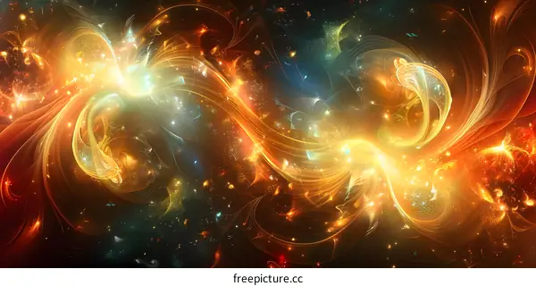 Colorful abstract fractal artwork with glowing light effects and a sense of movement.