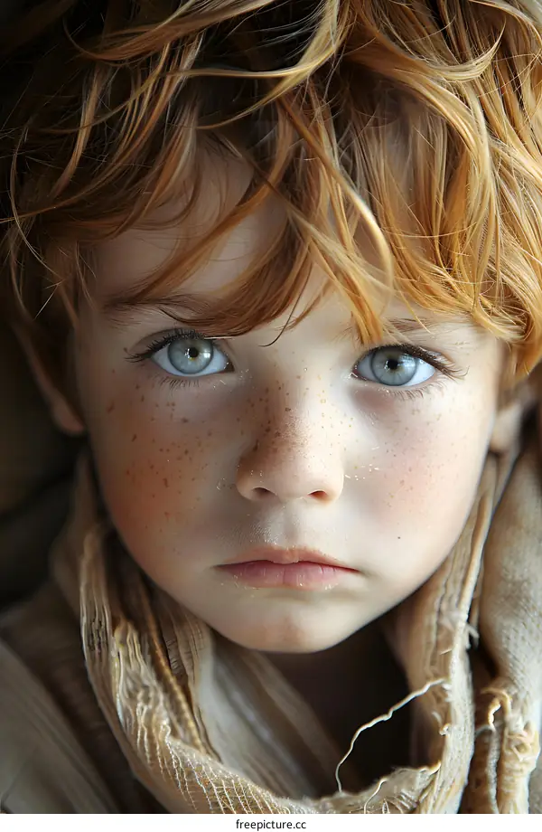 Portrait of a boy with red hair and freckles