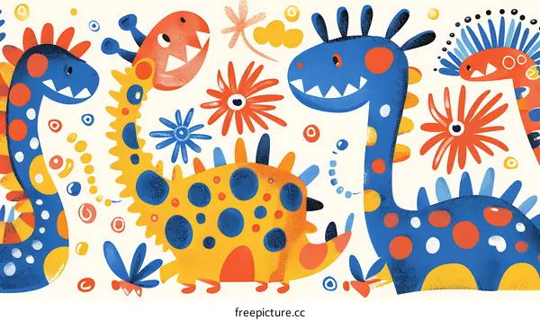 Colorful Cartoon Dinosaurs Illustration