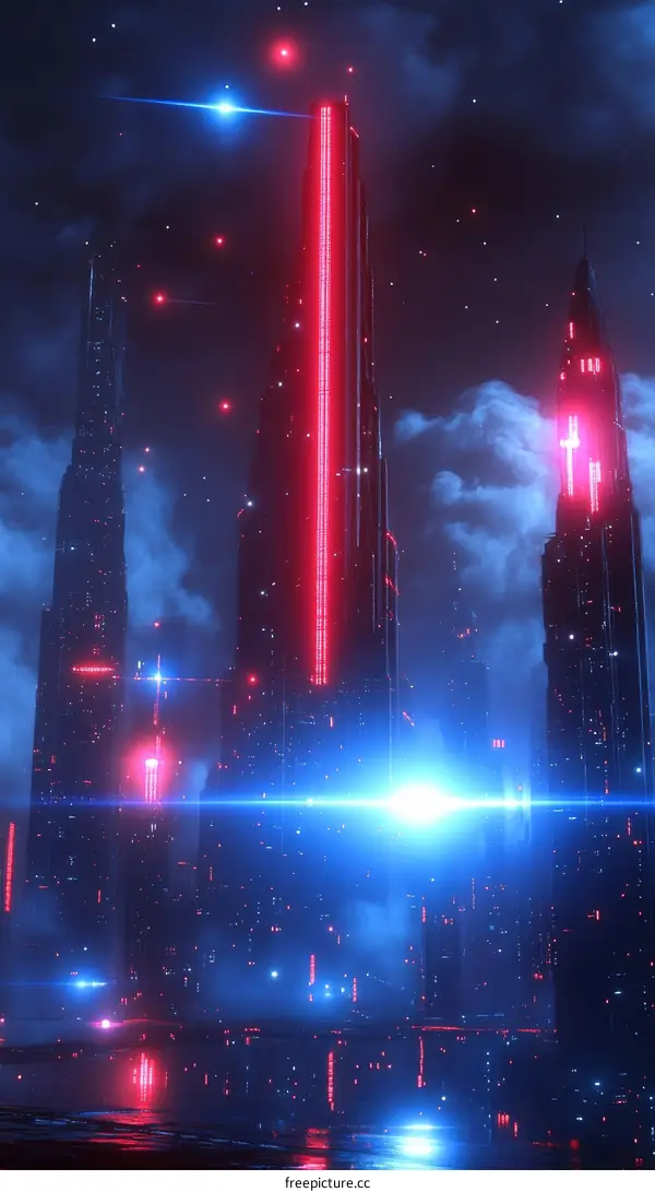 Futuristic Cityscape at Night with Neon Lights