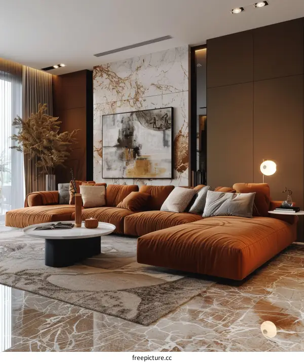 Modern Living Room with Minimalist Accents and Brown Decor