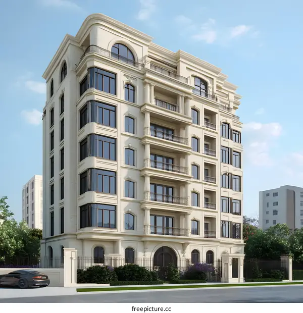 Classic Style Building Exterior With Large Windows