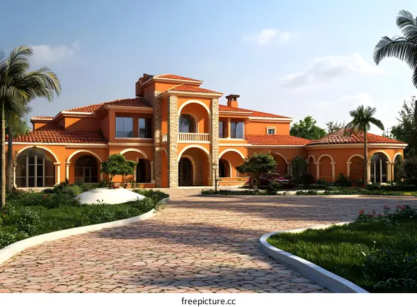 Spanish Style Villa With Palm Trees