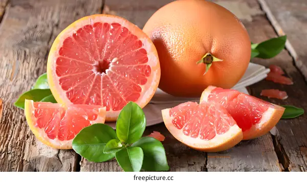 Fresh Ripe Grapefruits on Wooden Table