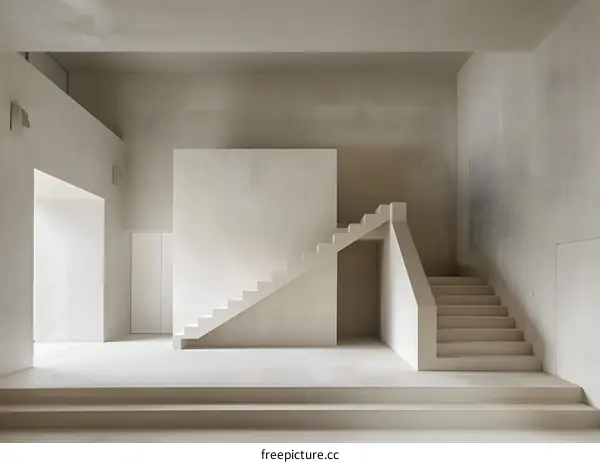 Minimalist Modern Concrete Stairs in a Empty Room