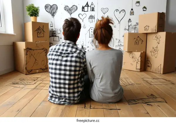 Couple Sitting on Floor Amidst Moving Boxes