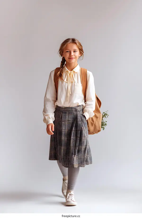 Smiling Caucasian Girl in School Uniform