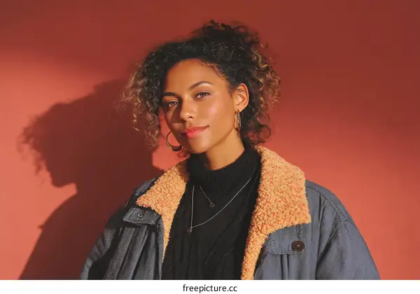 Portrait of a Black Woman in a Fashionable Denim Jacket