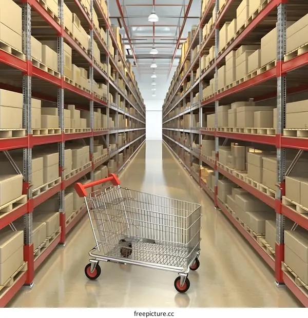 Empty Warehouse with Shopping Cart