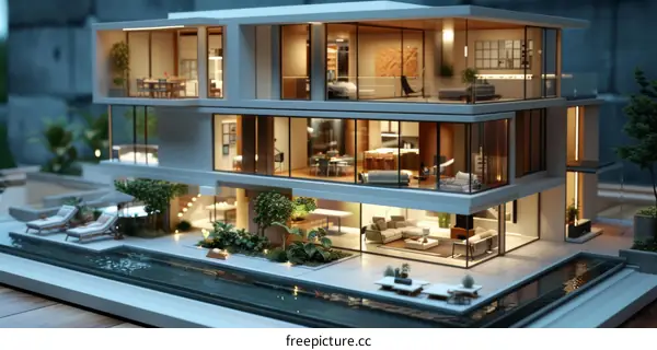 Modern House Model with Pool and Garden