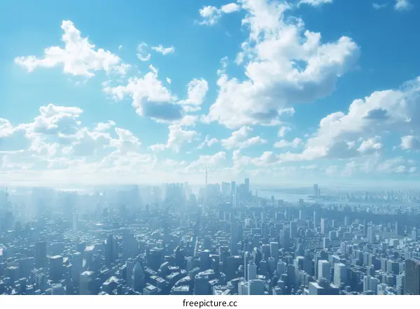 City Skyline with Sky-high Towers and Cars