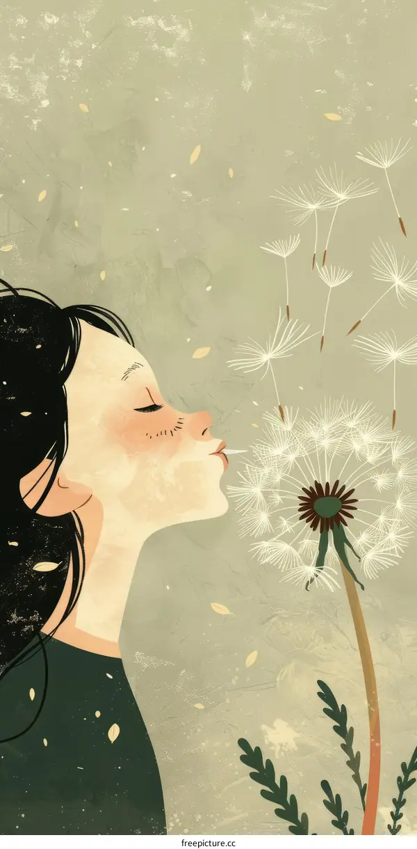 girl blowing dandelion illustration