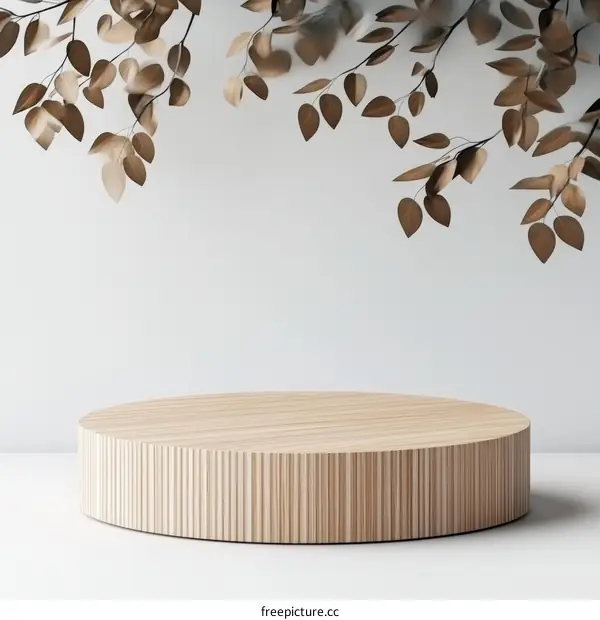Wooden Display Podium with Autumn Leaves