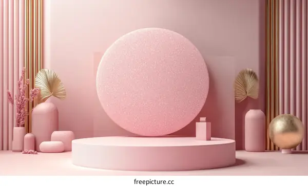 Pink Geometric Display Stand with Decorative Elements