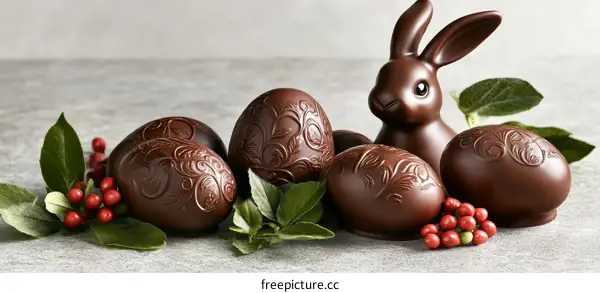 Chocolate Easter Eggs and Bunny Figurine Arrangement